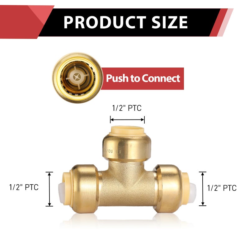 EFIELD (Pack of 2) EFIELD 1/2 Inch Tee Push-Fit Fitting to Connect Pex, Copper With Disconnect Clip, CPVC,(PF118-2PCS) - Image 2